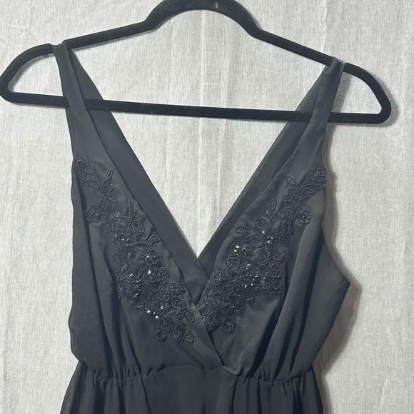 Linea Donatella Women's Sz Large Black Semi-Sheer Chemise Babydoll V-Neck EUC - Picture 2 of 6